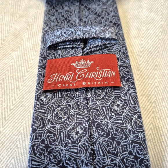 Henri Christian Blue Geometric Designer Handmade Classic Necktie Workwear Office - Picture 6 of 9